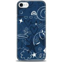 iPhone 7 Kılıf HD Baskılı Kılıf - Notalar ve Kalpler Mavi + Tam Ekran Koruyucu