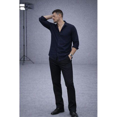 Apaş Yaka Oversize Müslin Kumaş Gömlek - Lacivert