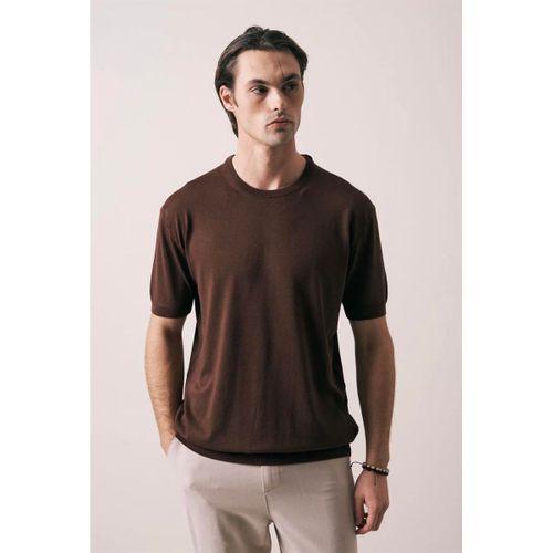 Kwon Bisiklet Yaka Basic Kısa Kollu İnce Triko Erkek T-Shirt - Kahve