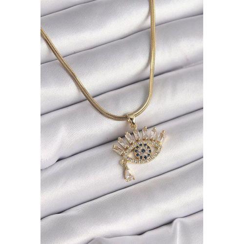pilelistore 316L Çelik Gold Renk İtalyan Zincir Zirkon Taşlı Göz Model Kadın Kolye - TJ-BKO9599