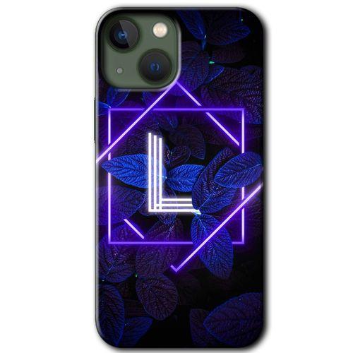 Potkal Hediye Fabrikası iPhone 13 Kılıf HD Desen Baskılı Arka Kapak - Dark Neon Yaprak L Harfi