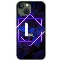 Potkal Hediye Fabrikası iPhone 13 Kılıf HD Desen Baskılı Arka Kapak - Dark Neon Yaprak L Harfi