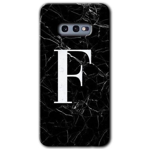MRCİLETİSİM Samsung Galaxy S10e Kılıf Baskılı Kapak - Siyah Mermer Desenli F Harfi + 5D Tam Kaplayan Cam