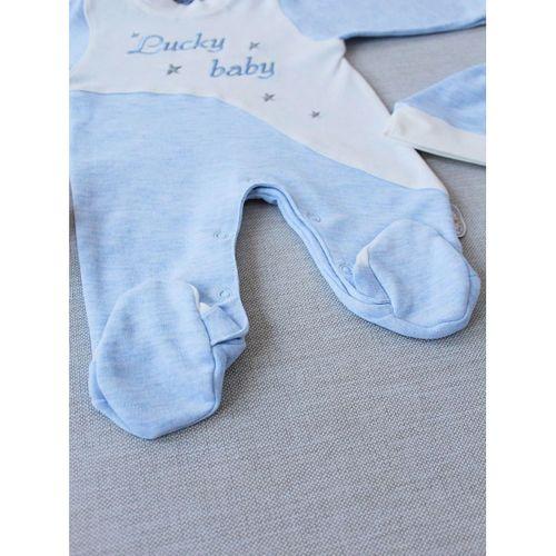 0-3 3-6 Ay Lucky Baby Nakışlı Es Çizgi Boy Şapkalı Erkek Bebek Tulumu Mavi