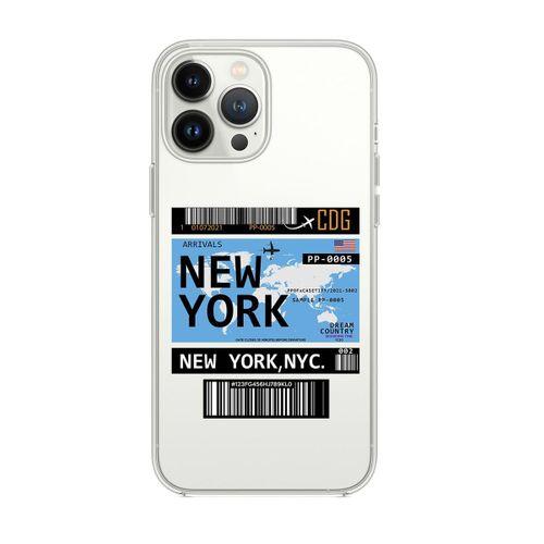 iPhone 14 Pro Max Uyumlu New York Ticket Desenli Şeffaf Silikonlu Telefon Kılıfı