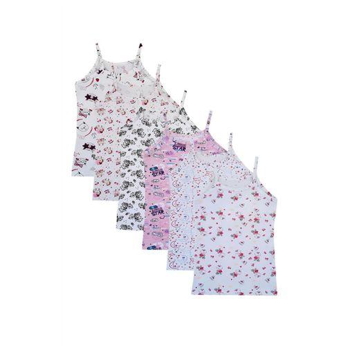 Dode Flora Tutku 850 Kız Çocuk Karışık İp Askılı Desenli Likralı Pamuklu Empirme 6 Lı Atlet