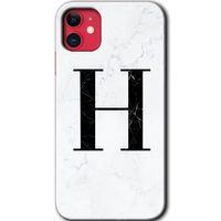 iPhone 11 Kılıf Baskılı Kapak - Beyaz Mermer Desenli H Harfi +Tam Ekran Koruyucu