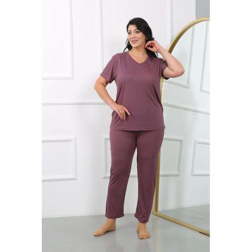 Kadın Büyük Beden Kısa Kol Penye Pijama Takımı Mürdüm