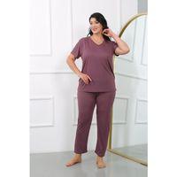 Kadın Büyük Beden Kısa Kol Penye Pijama Takımı Mürdüm