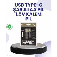 Type-c Usb İle Hızlı Şarj Edilebilir Aa Kalem Pil | 1.5v Lityum | Çiftli Paket