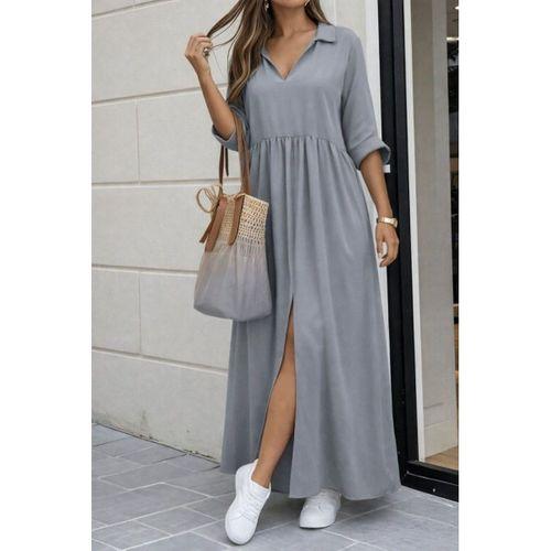 Kadın Truvakar Kollu V Yakalı Yırtmaçlı Uzun Aerobin Elbise