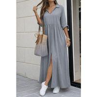 Kadın Truvakar Kollu V Yakalı Yırtmaçlı Uzun Aerobin Elbise