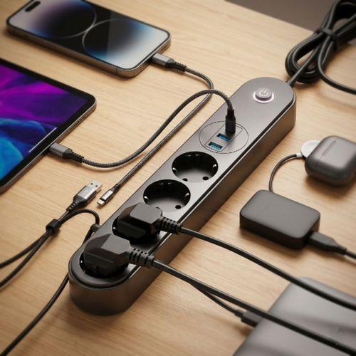 Termal Akım Korumalı 4 Prizli USB Girişli Uzatma Kablosu