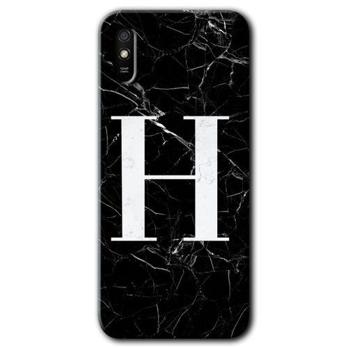 Potkal Hediye Fabrikası Xiaomi Redmi 9A Kılıf HD Desen Baskılı Arka Kapak - Siyah Mermer Desenli H Harfi