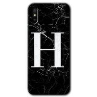 Potkal Hediye Fabrikası Xiaomi Redmi 9A Kılıf HD Desen Baskılı Arka Kapak - Siyah Mermer Desenli H Harfi