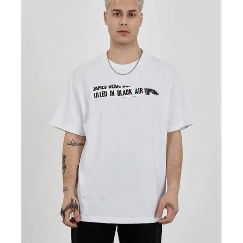 Unisex Bisiklet Yaka Baskılı Oversize T-Shirt - Beyaz