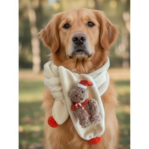 Teddy Santa Yılbaşı Köpek Atkısı | Polar Peluş Köpek Atkısı | Köpek Yılbaşı Aksesuarı | Orta ve Büyük Irklar İçin