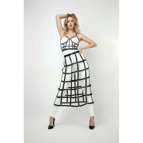 Siyah Etek Kafes Detaylı Etek Midi Boy Deri Etek - Brf1013