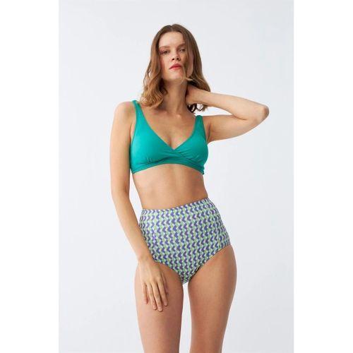 Kadın Yeşil Pedli Geometrik Desenli Yüksek Bel Bikini Takımı