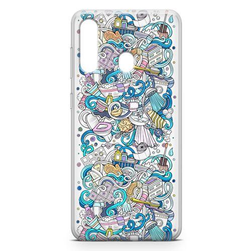 Samsung Galaxy A60 Kılıf Doodle Banyo Aksesuarları Arka Kapak Koruma Desenli Full Koruyucu