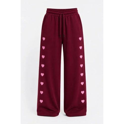 Osy Modal Yumuşak Dokulu Nakışlı Cepli Oversize Bol Paça Eşofman Altı - Bordo