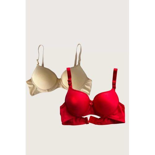 Ten-kırmızı 2'li Mikro Kumaş Push Up Dolgulu Balenli Günlük Destekli Sütyen