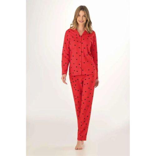 Kadın Puantiyeli Uzun Kollu Kırmızı Pijama Takımı- 952