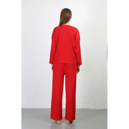 Kadın Bürümcük Kumaş Pijama Takım Kırmızı
