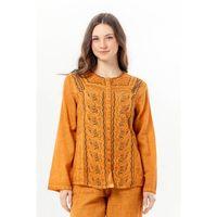 Katlanabilir Uzun Kol İnka Yuvarlak Yaka Yazlık Düğmeli Otantik Poplin Kadın Gömlek Hardal Hrd