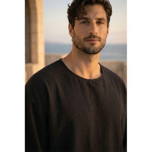 Castiel Bisiklet Yaka Fakir Kol Oversize Kısa Kol T-shirt - Siyah