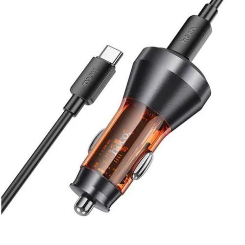 HOCO NZ12B Unimpeded PD48W USB + Type-C Araç Çakmaklı Hızlı Şarj Aleti + Type-C to Type-C Kablo Turuncu