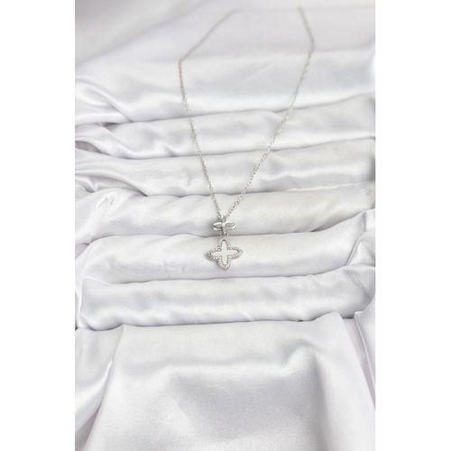 316L Çelik Zincir Gümüş Renk 4 Yapraklı Yonca Model Zirkon Taşlı Kadın Kolye