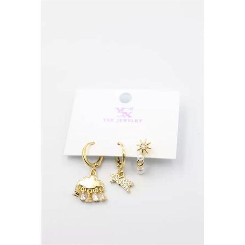 3'lü Bulut Küpe - Altın