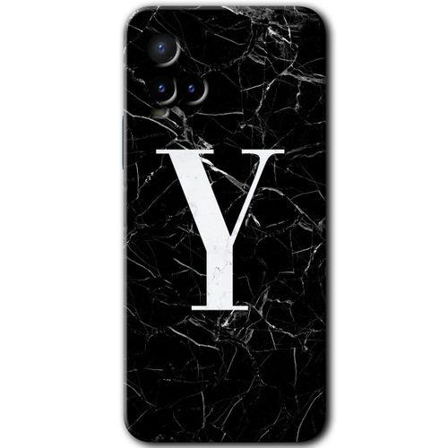 Potkal Hediye Fabrikası Vivo Y21 Kılıf HD Desen Baskılı Arka Kapak - Siyah Mermer Desenli Y Harfi