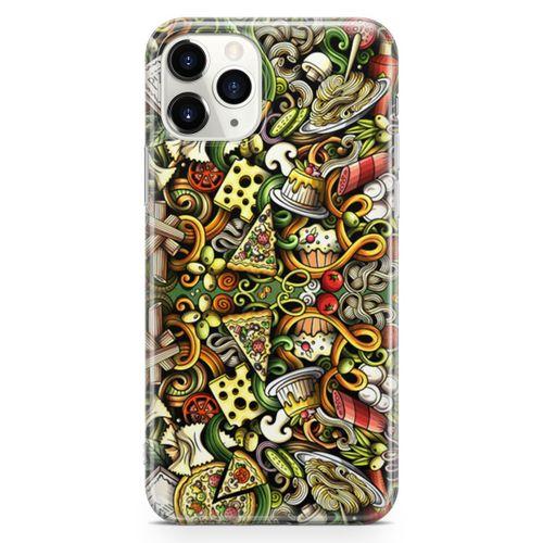 Apple iPhone 11 Pro Max Kılıf İtalyan Yemekleri Doodle Arka Kapak Koruma Desenli Full Koruyucu