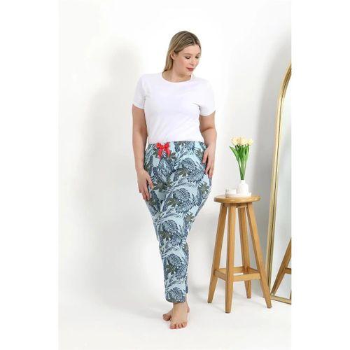 Kadın Pamuklu Büyük Beden Alt Pijama Mavi