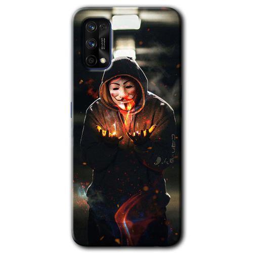 Realme 7 Pro Kılıf HD Desen Baskılı Arka Kapak + Temperli Cam - V for Fire