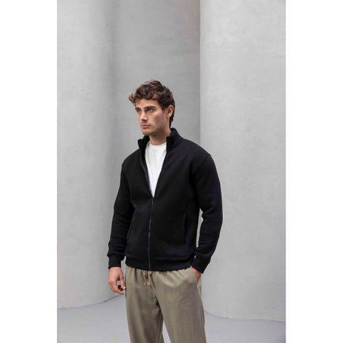 Marcel Regular Fit Fermuarlı Kıstırma Cepli Üç İp Şardonlu Erkek Sweatshirt - Siyah