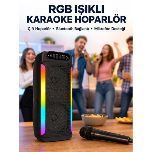 Rgb Işıklı Çift Hoparlörlü Taşınabilir Bluetooth Speaker Ve Mikrofon Yeni Nesil