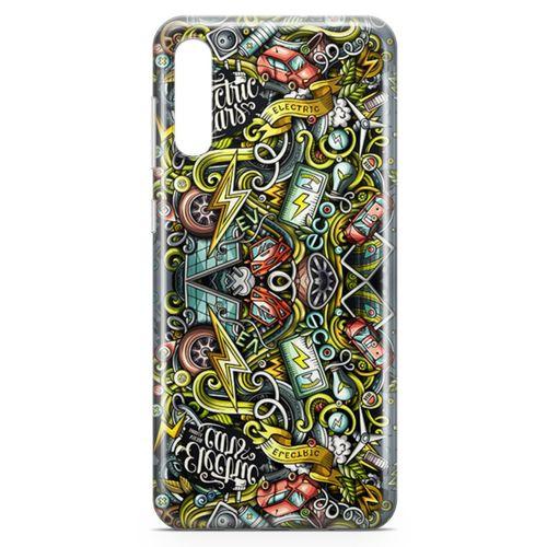 Samsung Galaxy A50 Kılıf Elektrikli Araba Doodle Arka Kapak Koruma Desenli Full Koruyucu
