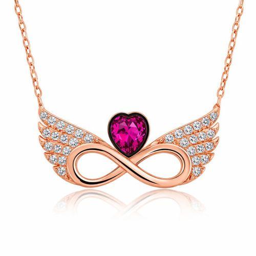 Gümüş Rose Kanatlı Sonsuz Kalp Kolye