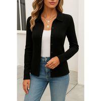 Kadın Uzun Kollu Yakalı önden Düğmeli Triko Ceket
