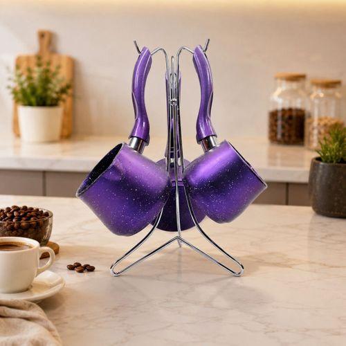 Granit Çelik Cezve Seti 4'lü (230/280/380 ml) Metal Standlı