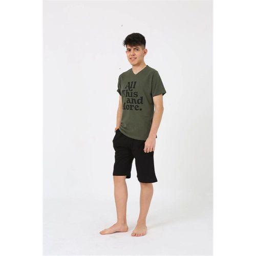 Erkek Genç Garson Boy Kısa Kol Haki Penye Şortlu Pijama Takımı