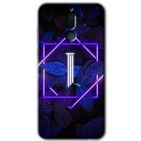 MRCİLETİSİM Huawei Mate 10 Lite Kılıf Baskılı Kapak - Dark Neon Yaprak I Harfi + 5D Tam Kaplayan Cam