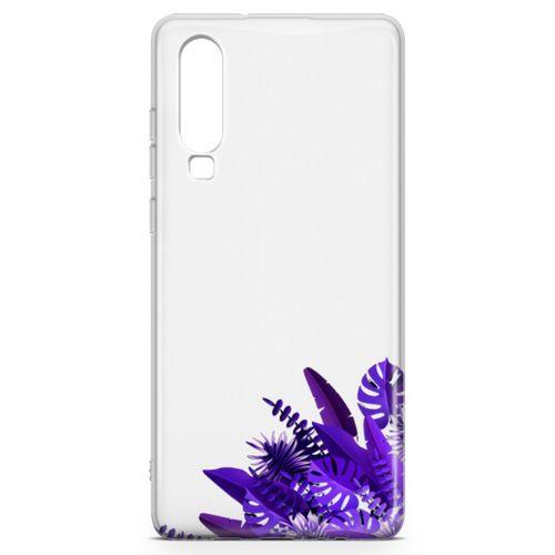 Huawei P30 Kılıf Mor Yapraklar Arka Kapak Koruma Desenli Full Koruyucu