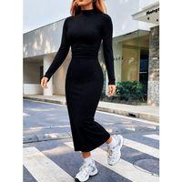 Kadın Uzun Kollu Balıkçı Yakalı Beli Büzgülü Uzun Modal Elbise