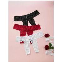 Fantezi Kadın 3'lü Özel Bölgeleri Açık Dantelli Tanga Seti