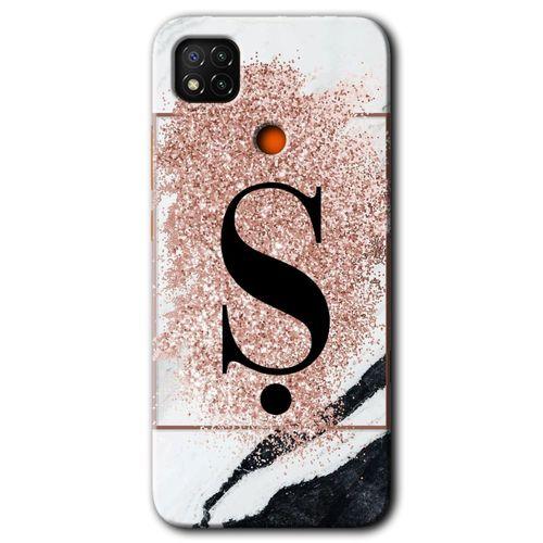 Xiaomi Redmi 9c Kılıf HD Desen Baskılı Arka Kapak - Pembe Mermer Desenli Ş Harfi
