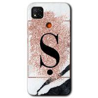 Xiaomi Redmi 9c Kılıf HD Desen Baskılı Arka Kapak - Pembe Mermer Desenli Ş Harfi